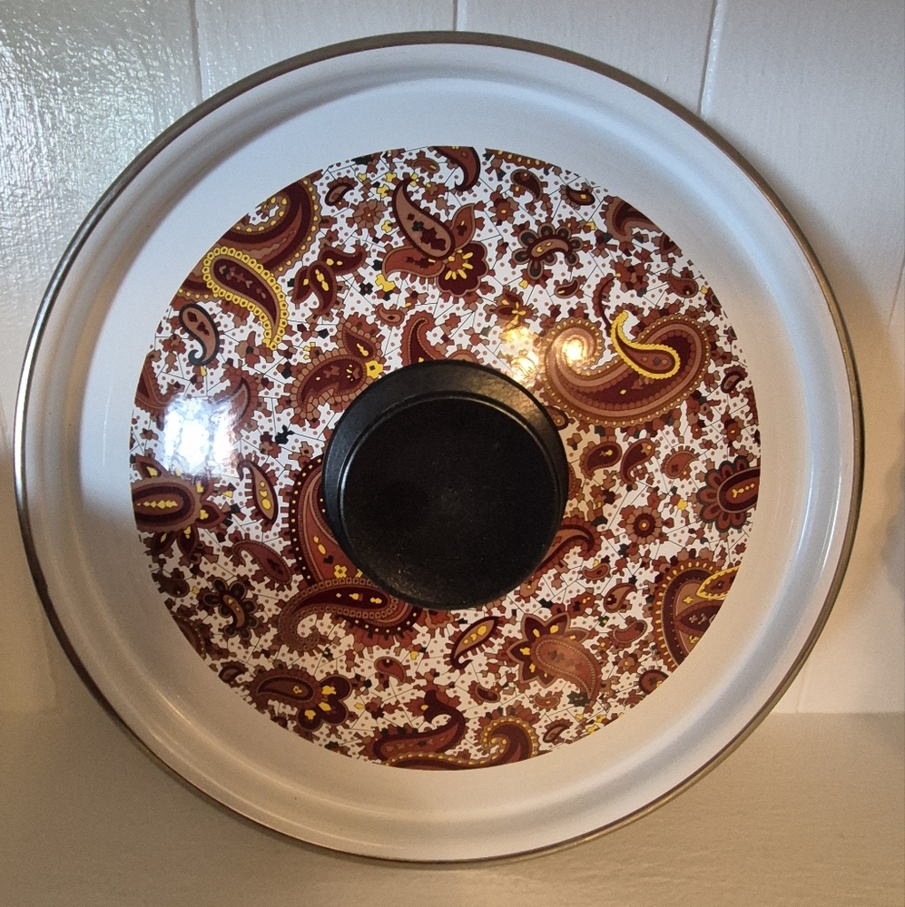 Vintage 1970’s Paisley Patterned Fancipans Enamelware Lidded Cooking Pot - Picture 8 of 11